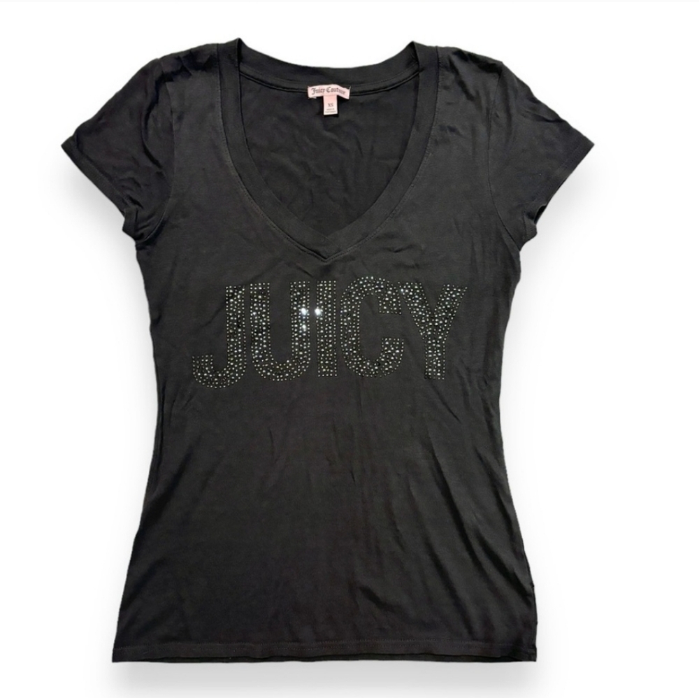 JUICY COUTURE V Neck Bling Spell Out Short Sleeve Shirt - Picture 6 of 7